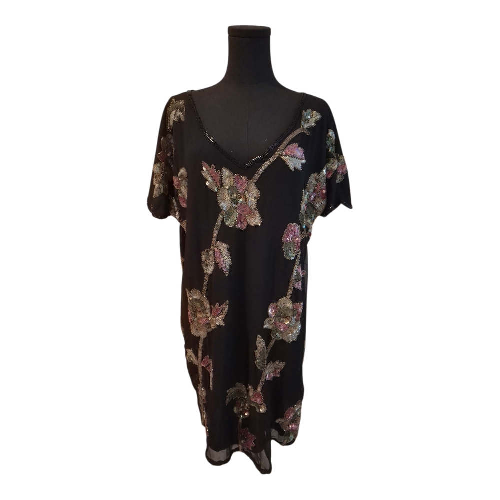 Alberto Makali Embellished Floral Tunic Dress – Black/Multi – Size L
